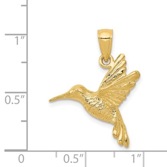 14k Yellow Gold 2-D Hummingbird Necklace Charm Pendant gift for bird lover mom - Picture 2 of 3